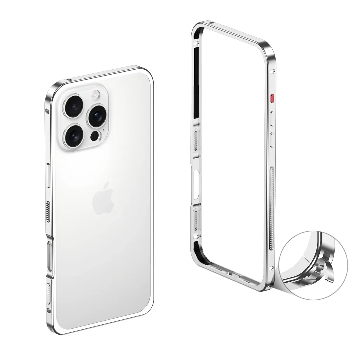 （外贸白底图）适用于iphone16promax/苹果15/14/13系列海马扣防摔散热金属简约边框保护套 - 图片 7