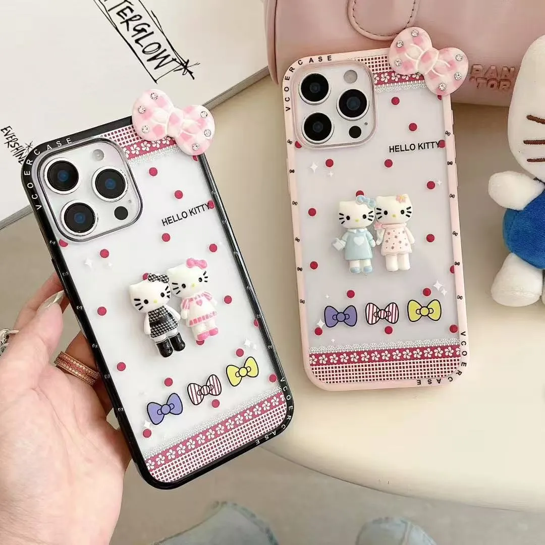 可爱立体蝴蝶结长腿kt猫适用于苹果16手机壳iphone15保护套14防摔13新款15promax女款15pro个性max手机套网红 - 图片 2