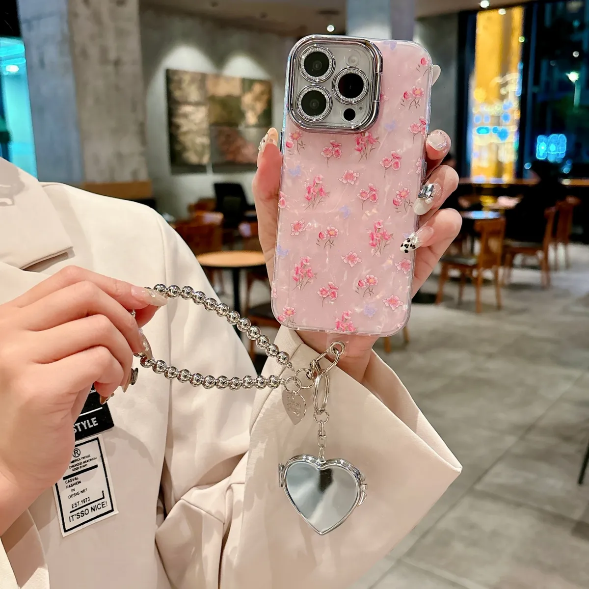 适用苹果系列iPhone16网红手机壳14promax小清新15promax粉底小碎花全包镜头支架14/13高级感新款保护套 - 图片 3