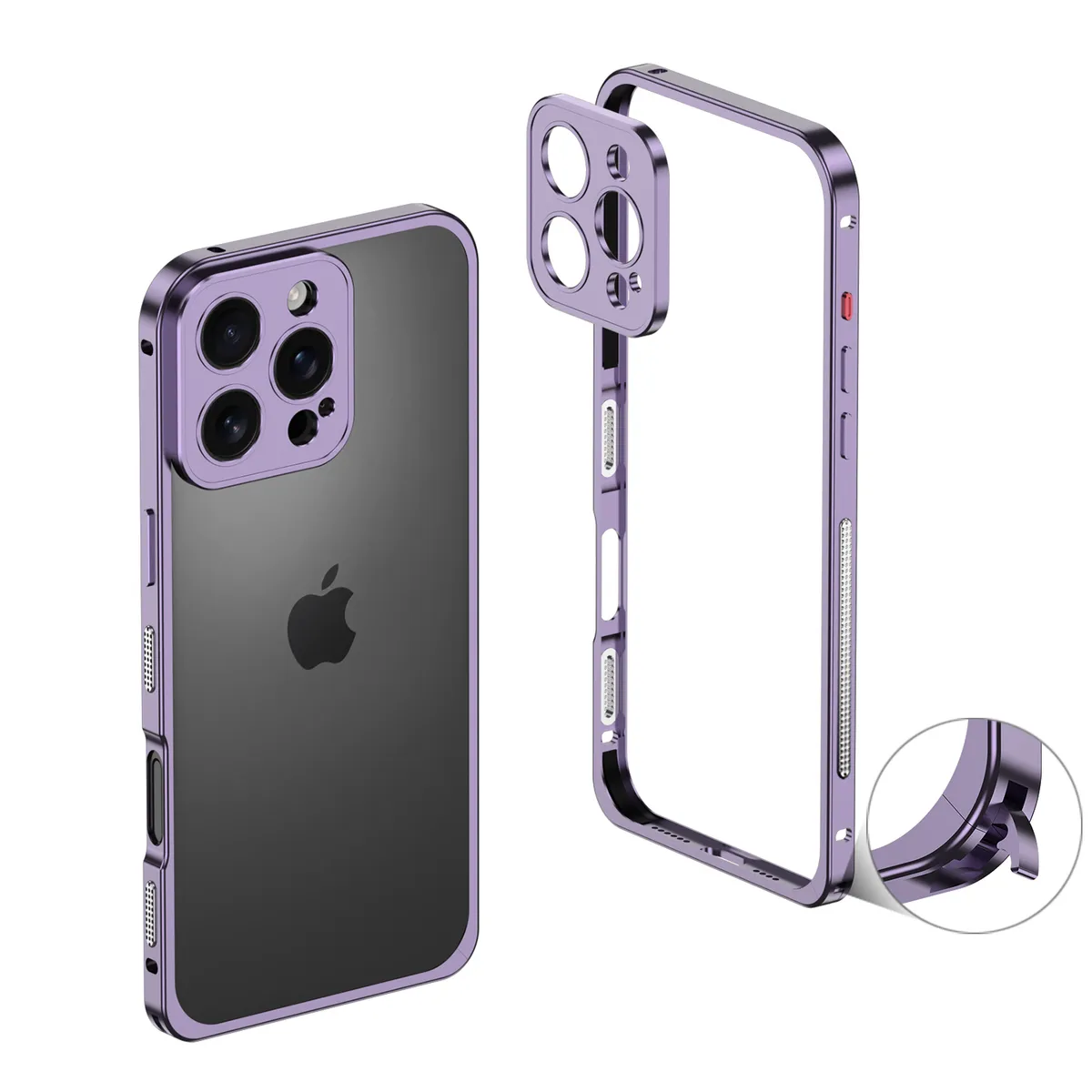 （外贸图白底图）适用于iphone16promax/苹果15/14/13系列金属海马扣设计防摔散热超跑边框带镜头保护套手机壳 - 图片 5