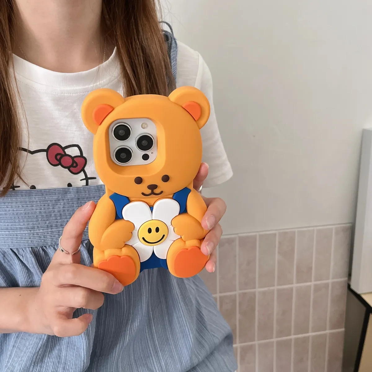 卡通立体可爱花朵小熊适用iPhone15promax手机壳苹果16pro保护套13硅胶14防摔新款情侣创意软壳 - 图片 9