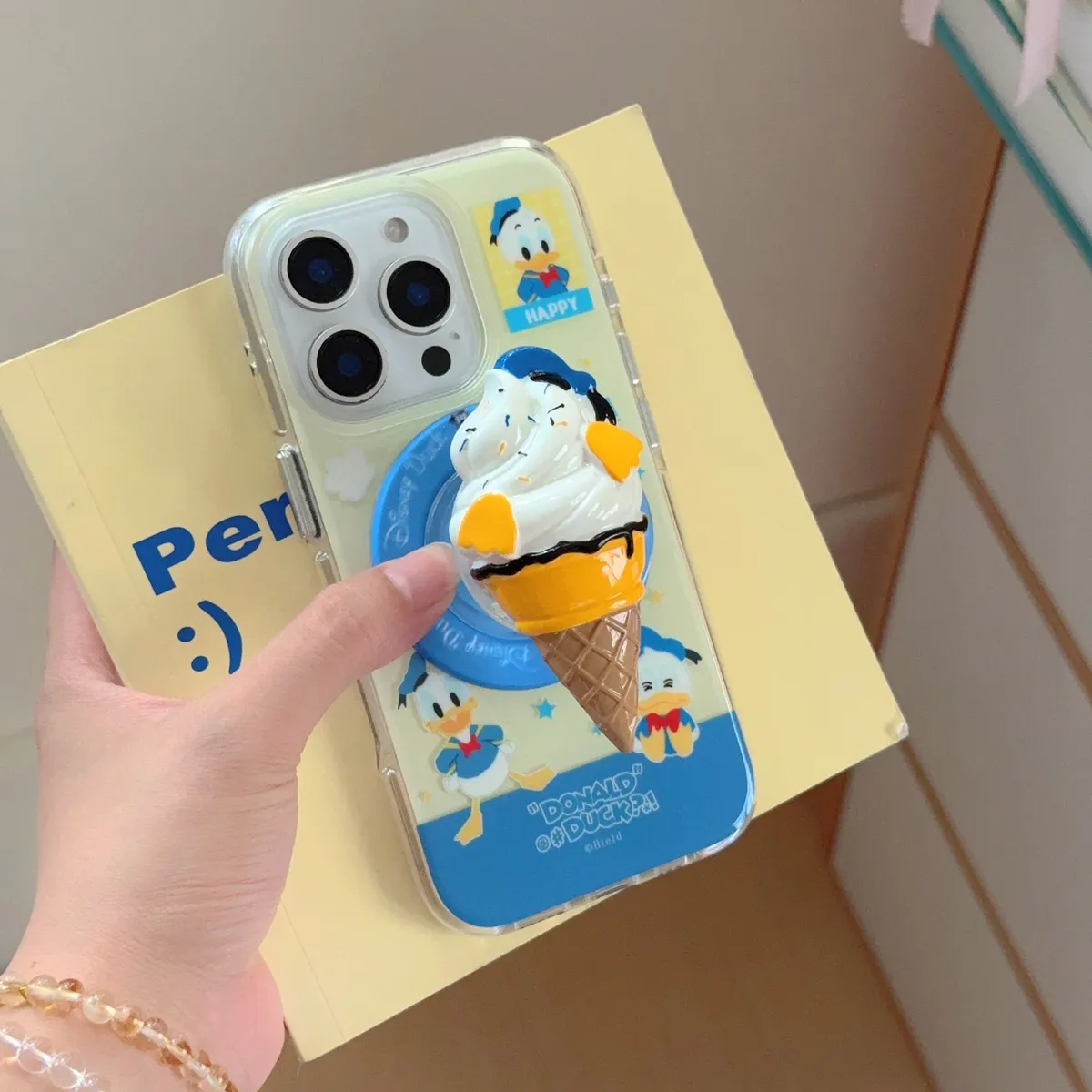 ins日韩撞色底Q萌唐老鸭磁吸支架壳适用iPhone16promax苹果15pro手机壳14创意13防摔保护套 - 图片 9