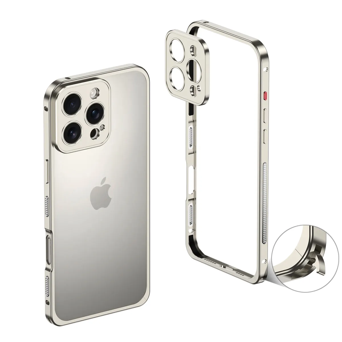 (外贸图白底图)适用于iphone16promax/苹果15/14/13系列金属海马扣设计防摔散热超跑边框带镜头保护套手机壳