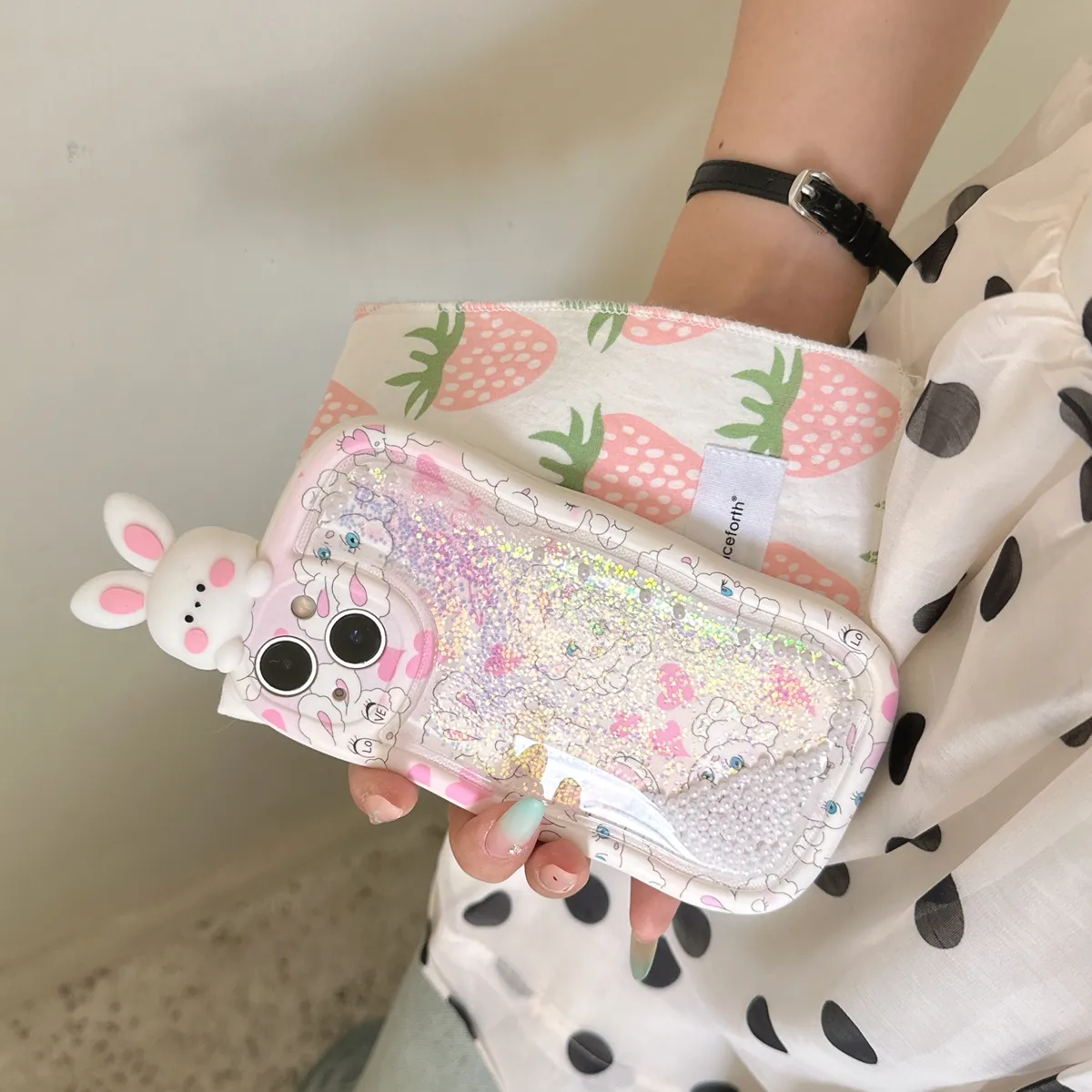 适用iphone14promax手机壳苹果13趴趴流沙粉色爱心小兔子ins可爱唯美13pro max手机套15女款网红卡通14plus防摔16保护套 - 图片 2