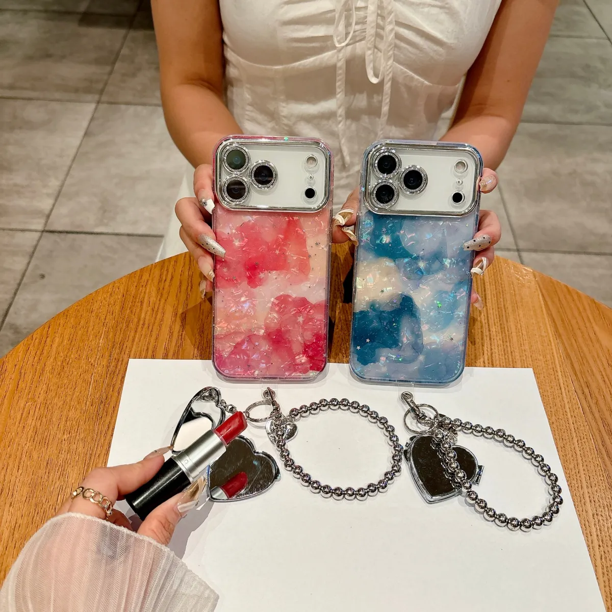 适用苹果系列iPhone17新款手机壳17pro16promax高级晕染理石纹14pro15promax银灰色闪粉镜头保护套 - 图片 5