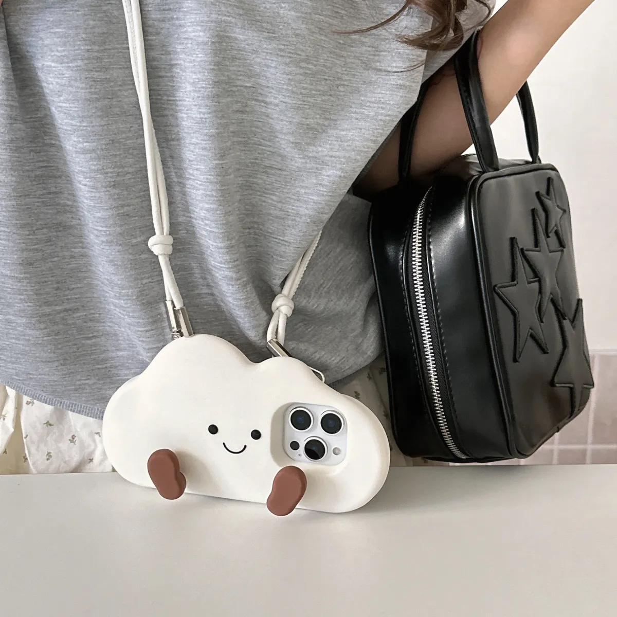 卡通立体可爱jellycat云朵包包iPhone15promax手机壳苹果16pro保护套13硅胶14防摔新款情侣创意软壳 - 图片 5