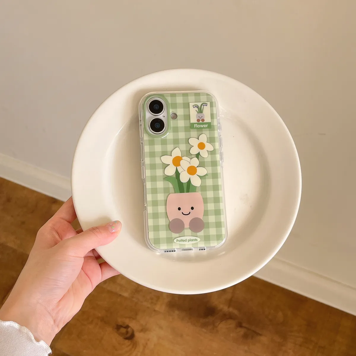 气垫IMD绿格子盆栽适用苹果16promax手机壳卡通iphone13新款14pro防摔15ProMax女16pro可爱14/13Pro全包 - 图片 2