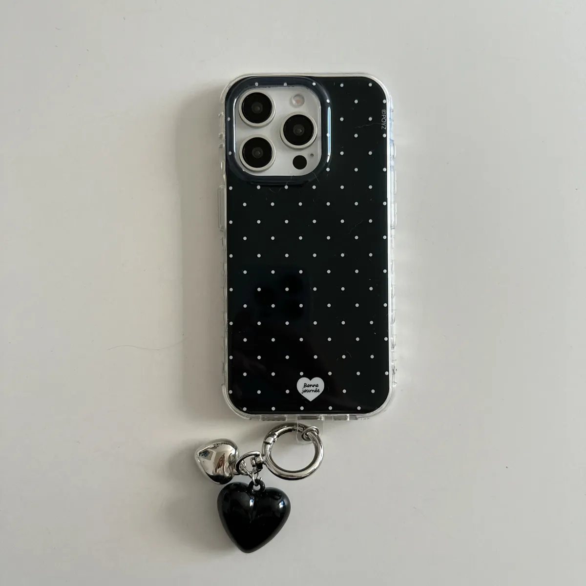 纯色波点爱心吊坠适用于苹果16/15/14/13/promax手机壳iphone16promax可爱卡通 - 图片 2