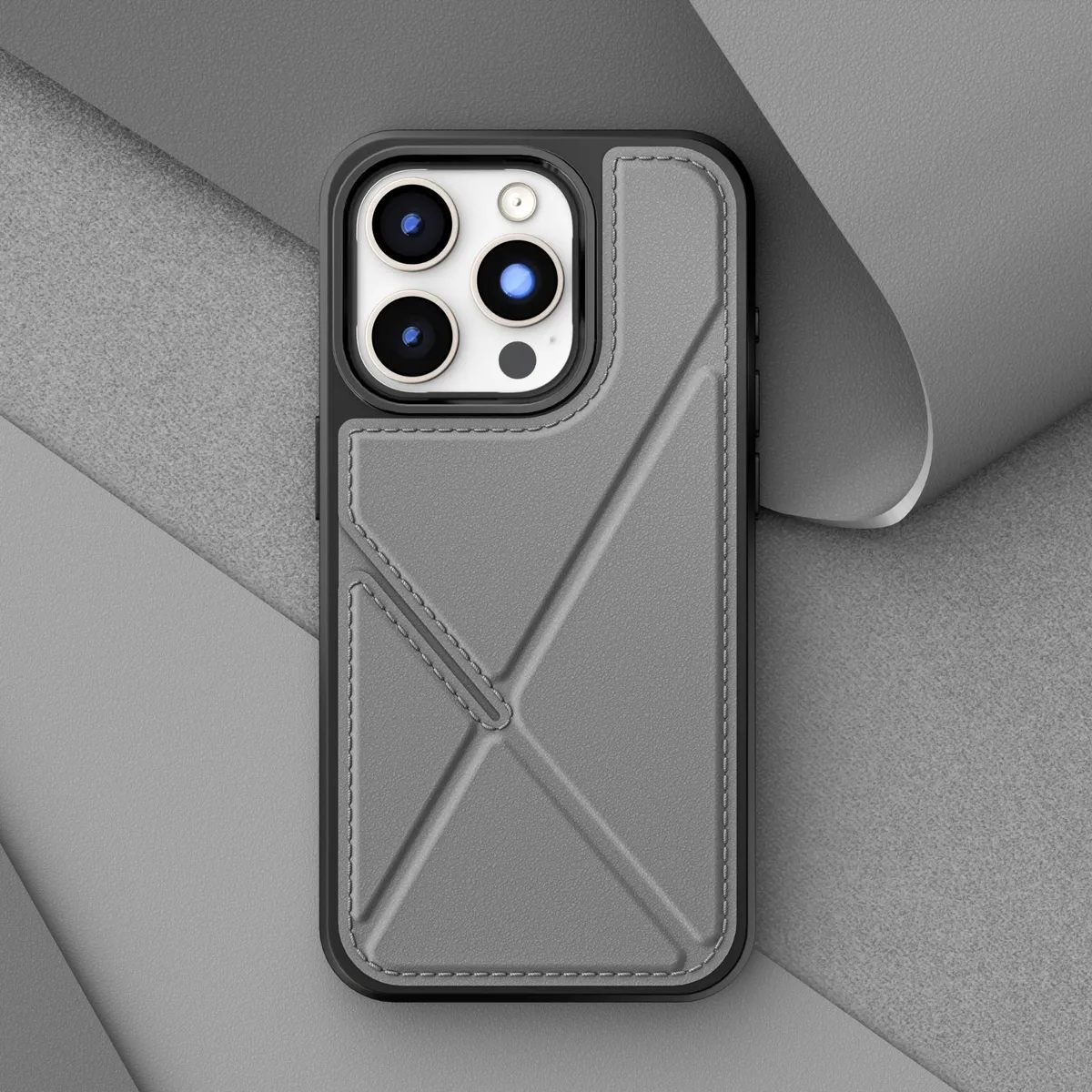 折叠支架插卡包皮套适用iPhone16Promax皮纹手机壳苹果15PROMAX简约防摔14pm可插公交地铁卡ip13皮革12保护套 - 图片 10