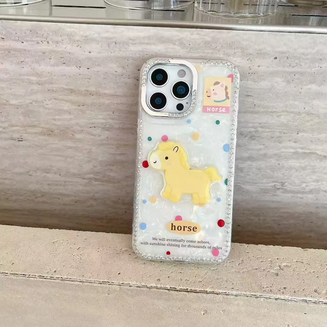 高级感贝壳纹可爱立体木马手绳适用苹果16promax手机壳iphone15pro新款13pro女款14pro防摔12硅胶保护套 - 图片 9