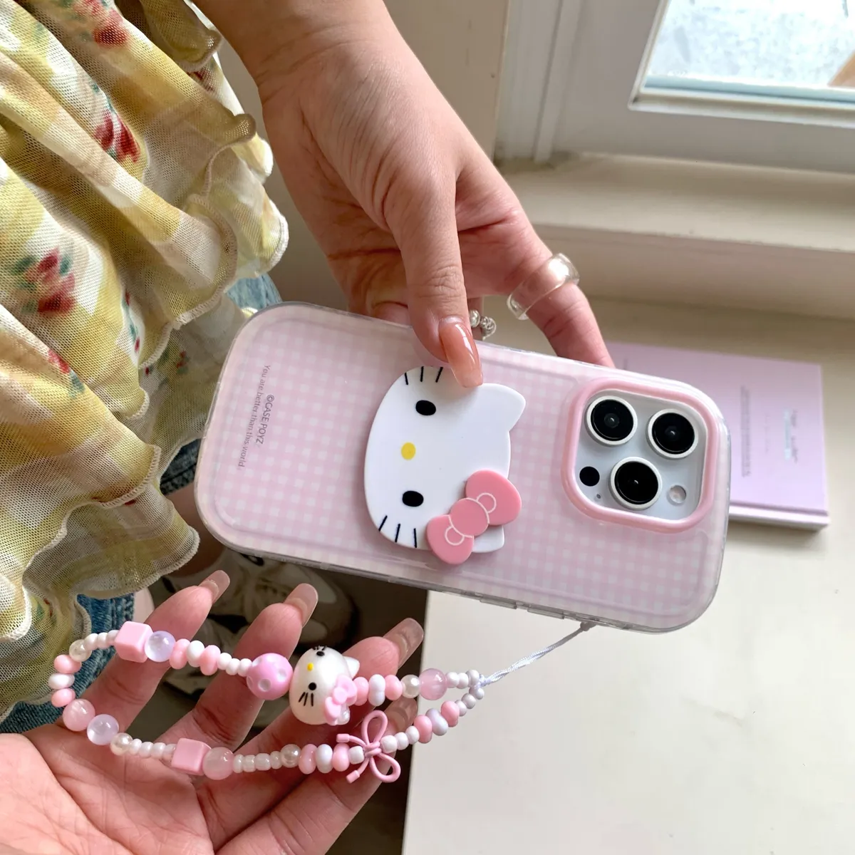 大头粉格子kt适用于苹果16/15/14/13/promax手机壳iphone16promax可爱卡通 - 图片 2
