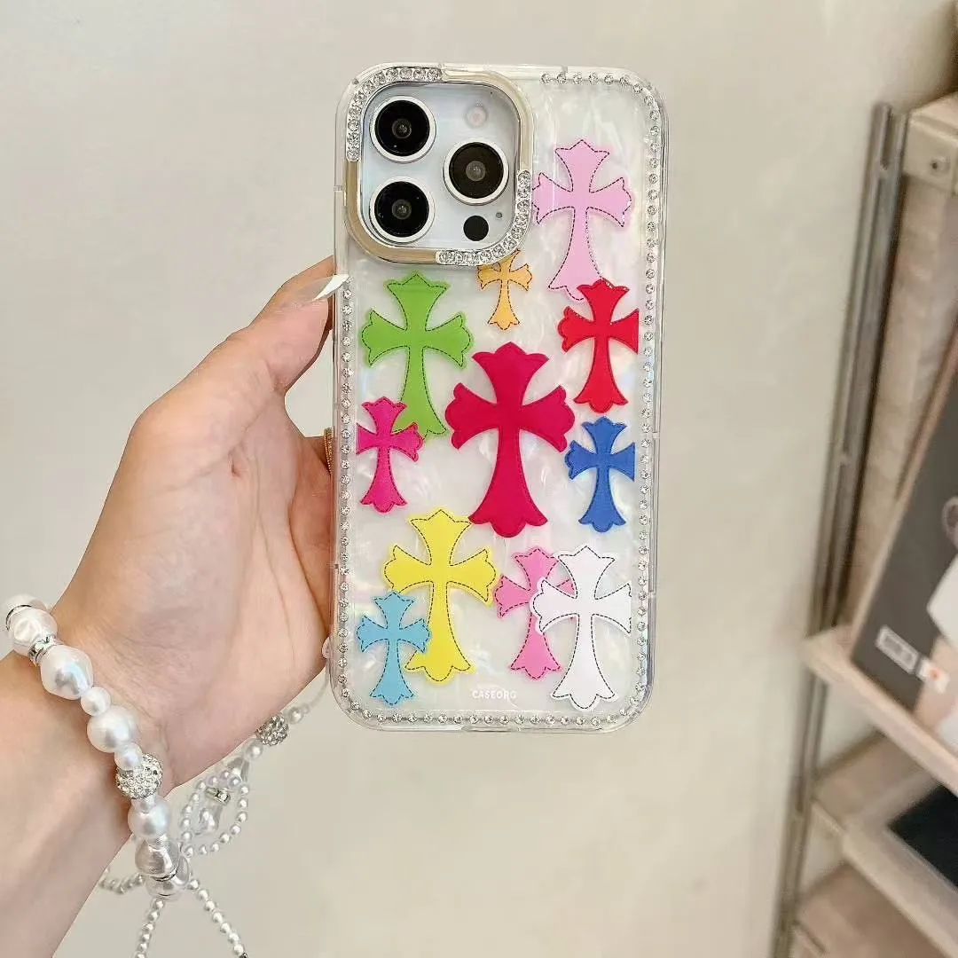 点钻十字架贝壳纹链条适用iphone16promax苹果15ProMax手机壳新款13卡通防摔14Promax保护套创意 - 图片 3