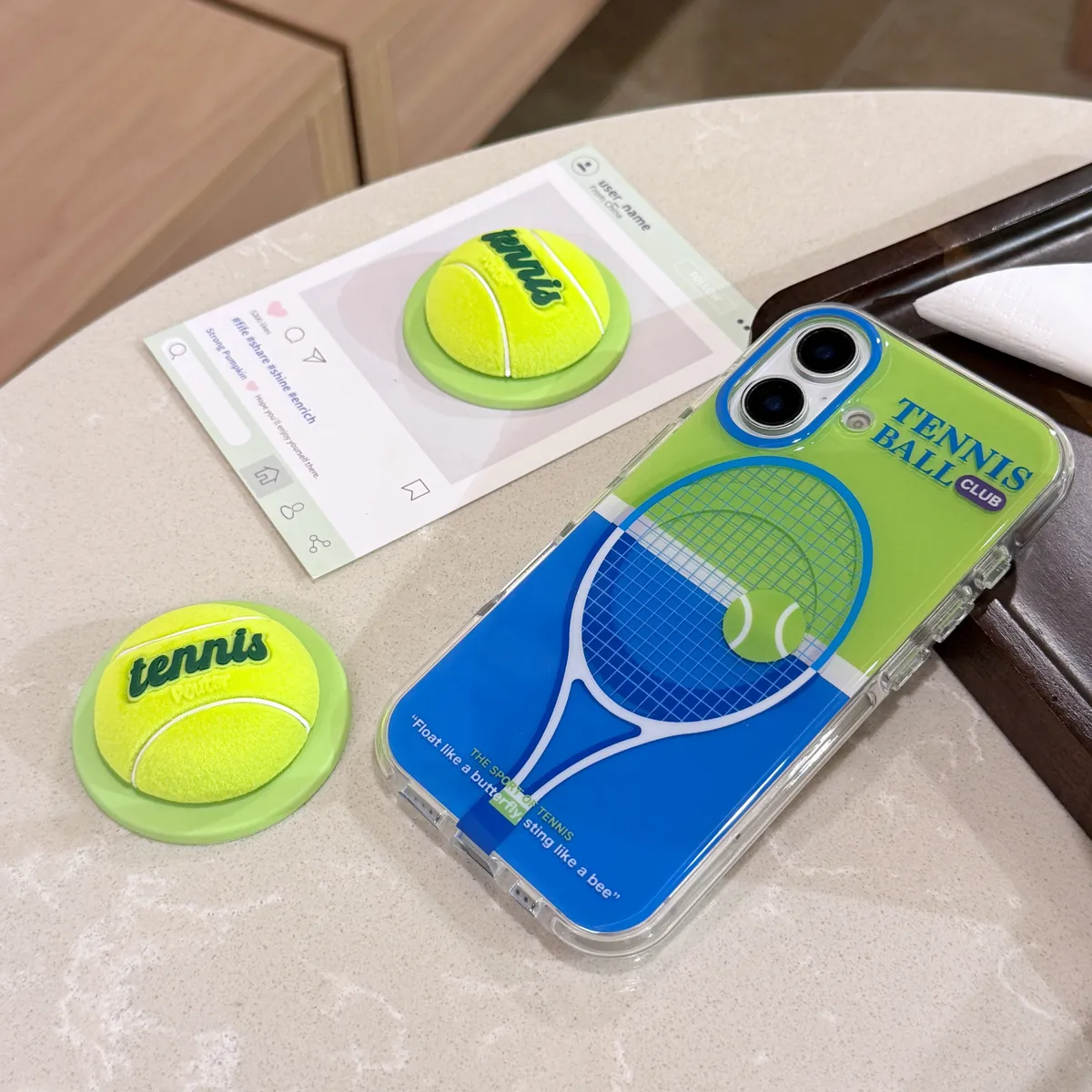 立体网球创意适用苹果16promax手机壳个性植绒网球支架iphone14新款15promax双面IMD - 图片 5