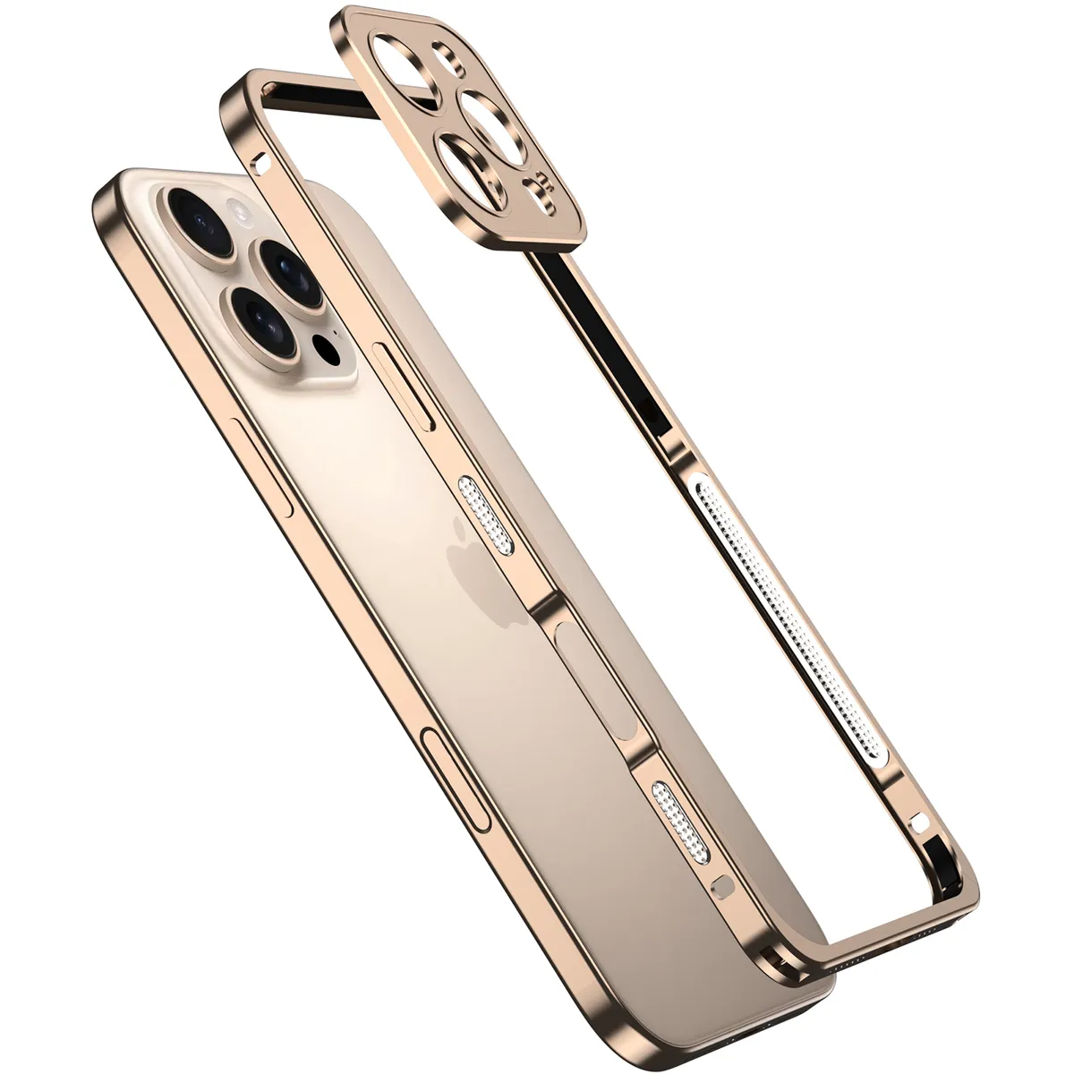 （外贸图白底图）适用于iphone16promax/苹果15/14/13系列金属海马扣设计防摔散热超跑边框带镜头保护套手机壳 - 图片 4