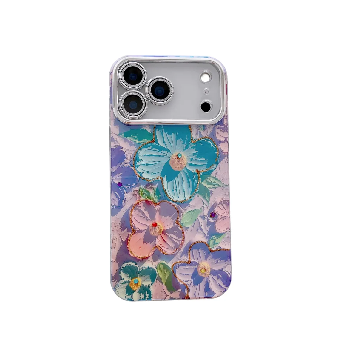 适用苹果系列iPhone17新款手机壳17pro15promax国风油画花朵13pro16promax全包镜头膜钻框保护套 - 图片 4