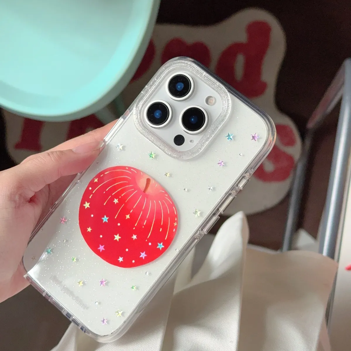 彩色星星红苹果适用iphone16promax苹果15Pro手机壳新款14防摔13手链保护套 - 图片 9