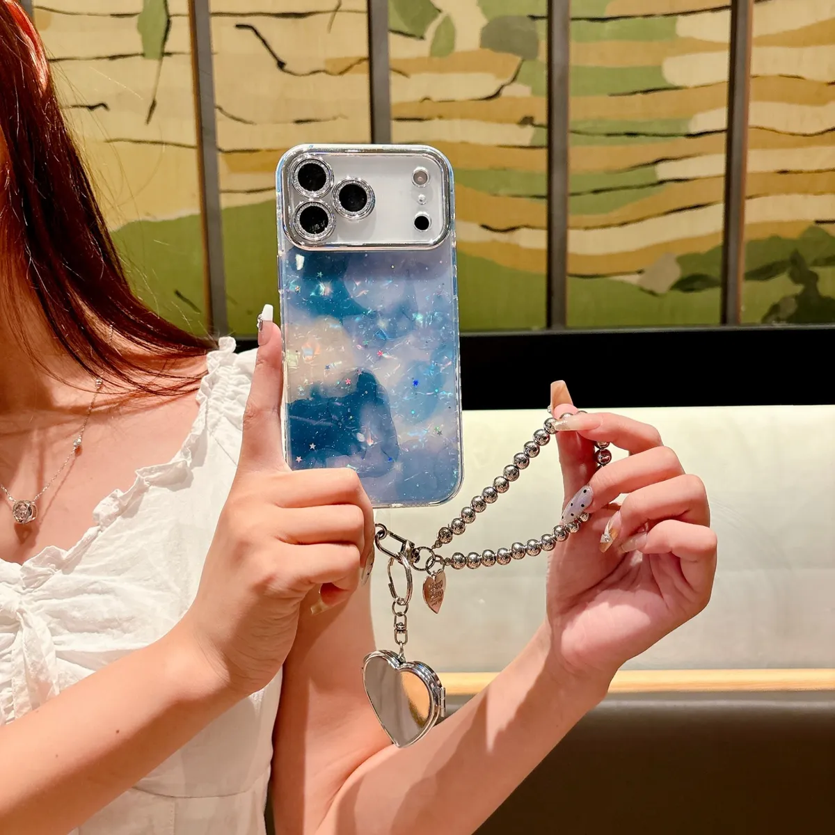 适用苹果系列iPhone17新款手机壳17pro16promax高级晕染理石纹14pro15promax银灰色闪粉镜头保护套 - 图片 7