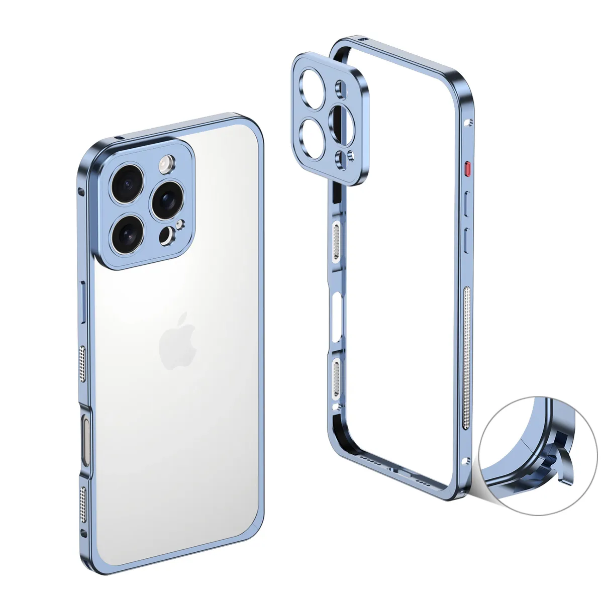 （外贸图白底图）适用于iphone16promax/苹果15/14/13系列金属海马扣设计防摔散热超跑边框带镜头保护套手机壳 - 图片 11
