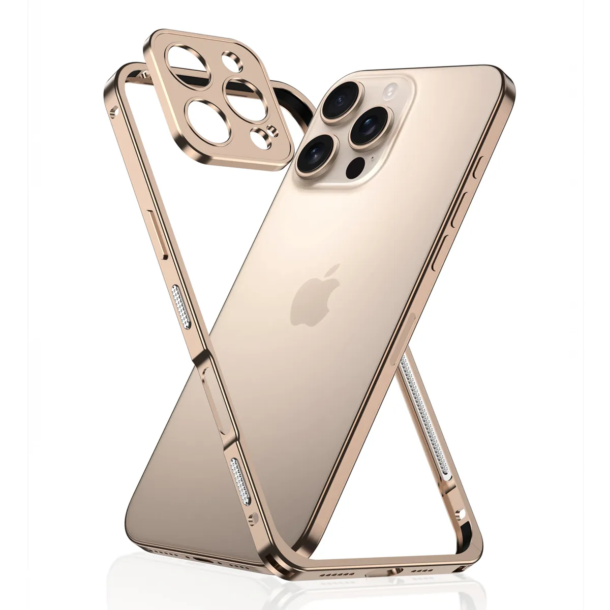 （外贸图白底图）适用于iphone16promax/苹果15/14/13系列金属海马扣设计防摔散热超跑边框带镜头保护套手机壳 - 图片 8