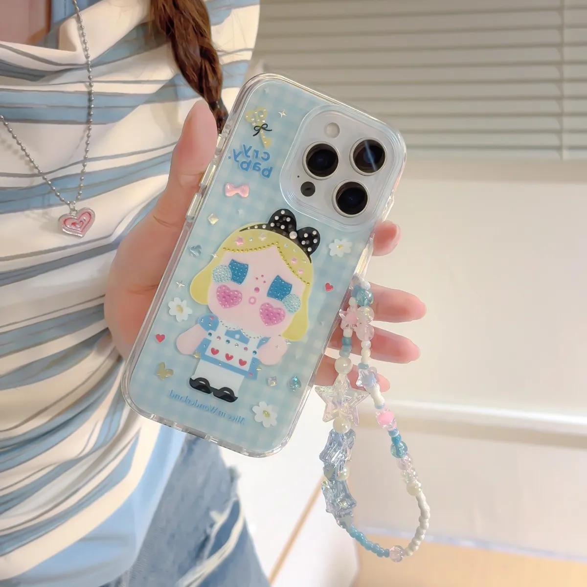 彩钻爱丽丝哭娃适用iphone16promax苹果15Pro手机壳新款14卡通防摔13手链保护套 - 图片 9