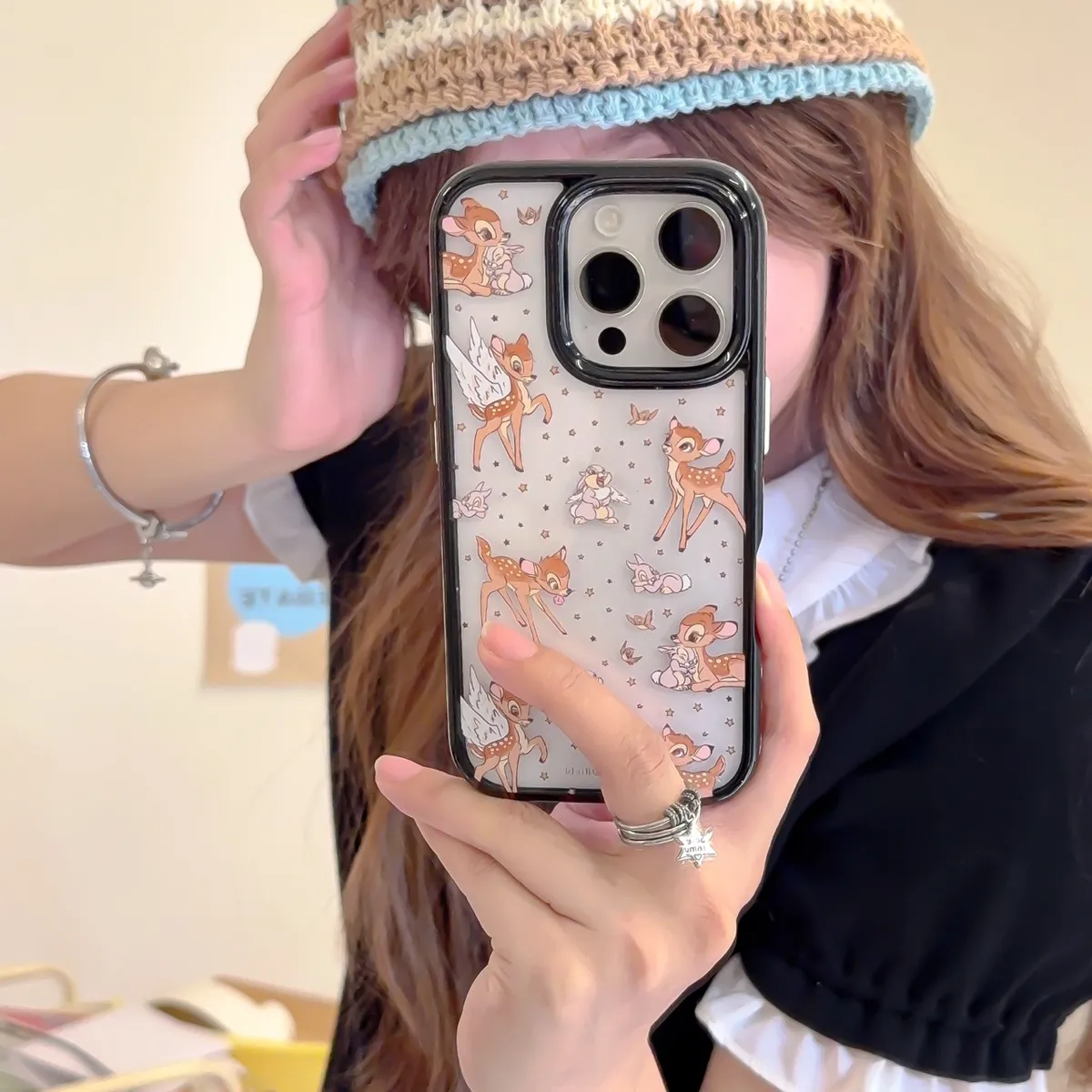 星星小鹿斑比适用于iPhone16ProMax手机壳苹果15Pro卡通少女情侣14防摔保护13侧图圆边保护套 - 图片 2