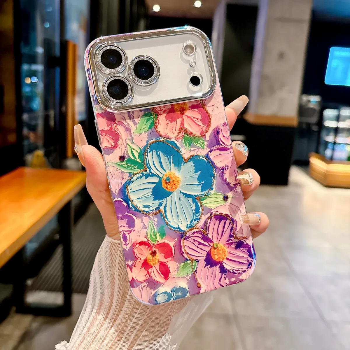 适用苹果系列iPhone17新款手机壳17pro15promax国风油画花朵13pro16promax全包镜头膜钻框保护套 - 图片 6