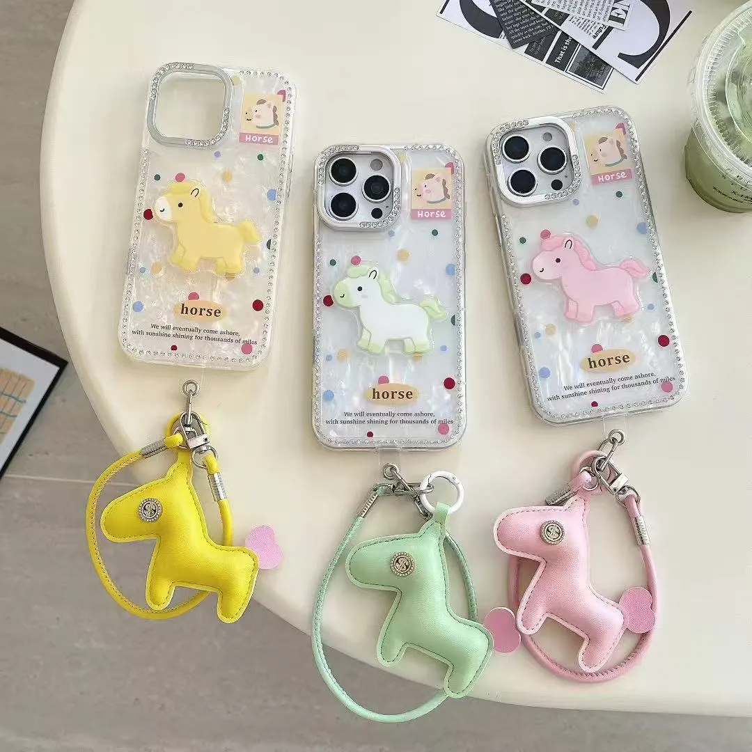 高级感贝壳纹可爱立体木马手绳适用苹果16promax手机壳iphone15pro新款13pro女款14pro防摔12硅胶保护套 - 图片 5
