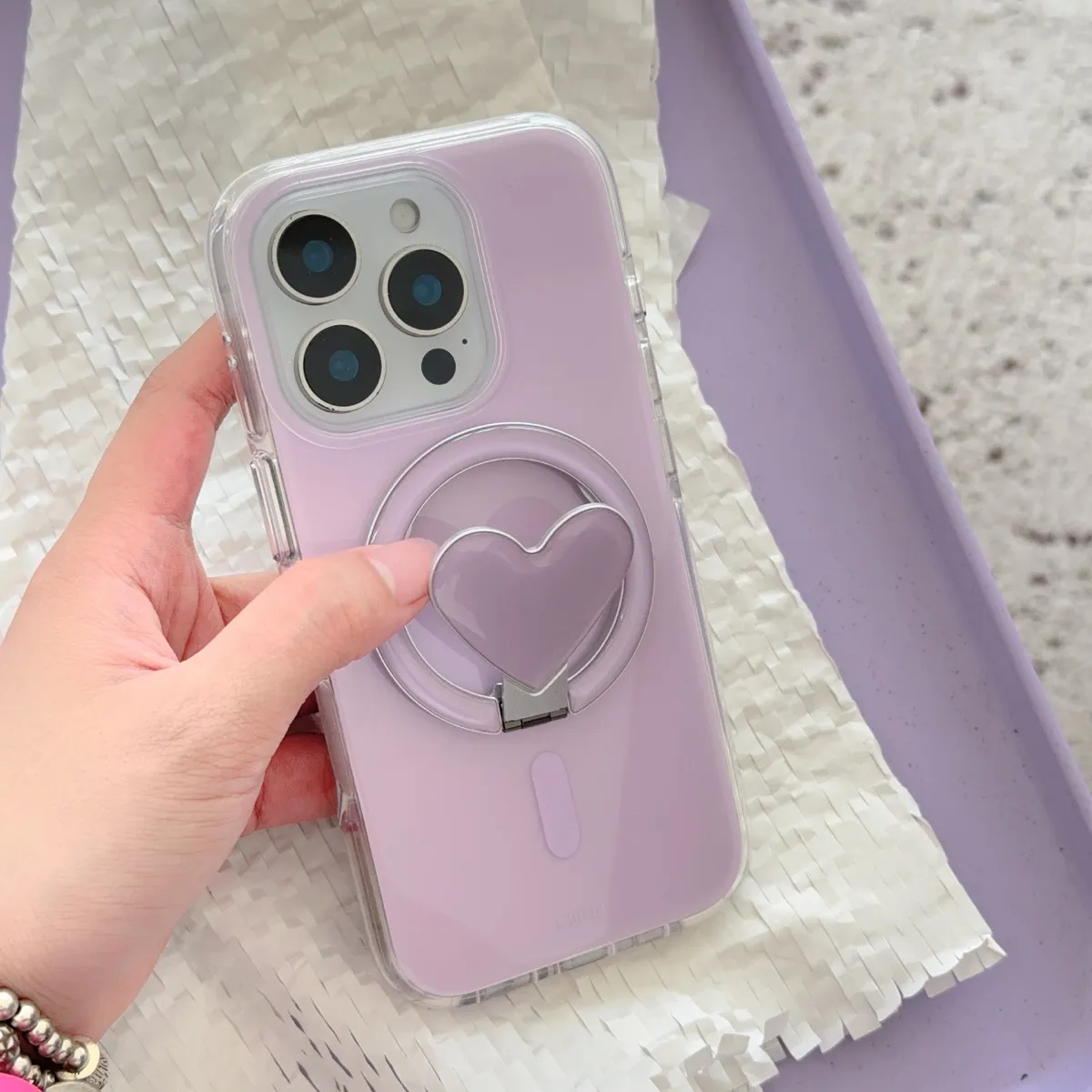简约纯色3色爱心支架适用iPhone16promax手机壳苹果16磁吸充电15Pro全部防摔14保护壳13情侣款 - 图片 9
