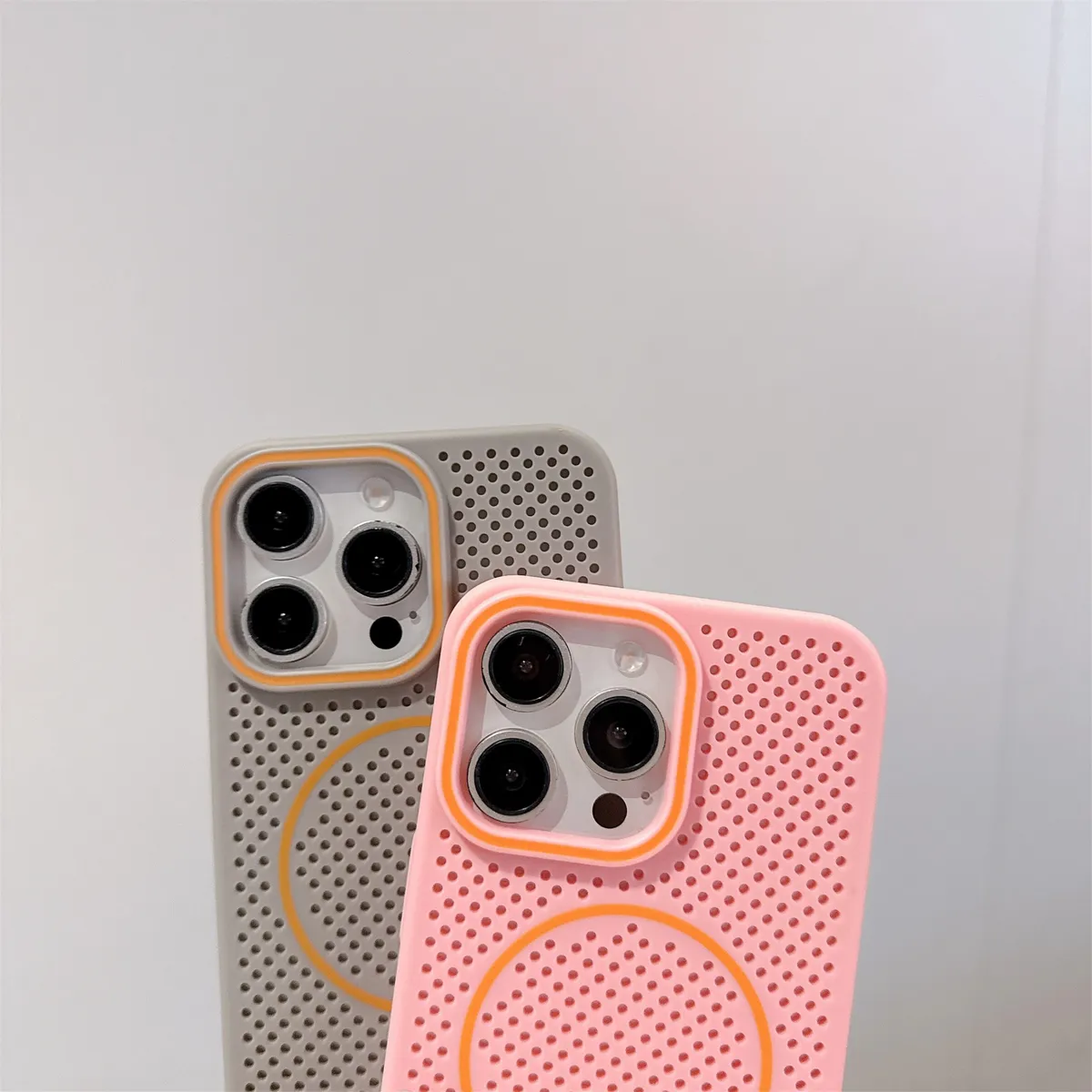新款柔润撞色适用iPhone16ProMax手机壳夏日多孔散热苹果15pro无线细圈磁吸14潮流时尚13/12p男女创意保护套 - 图片 7