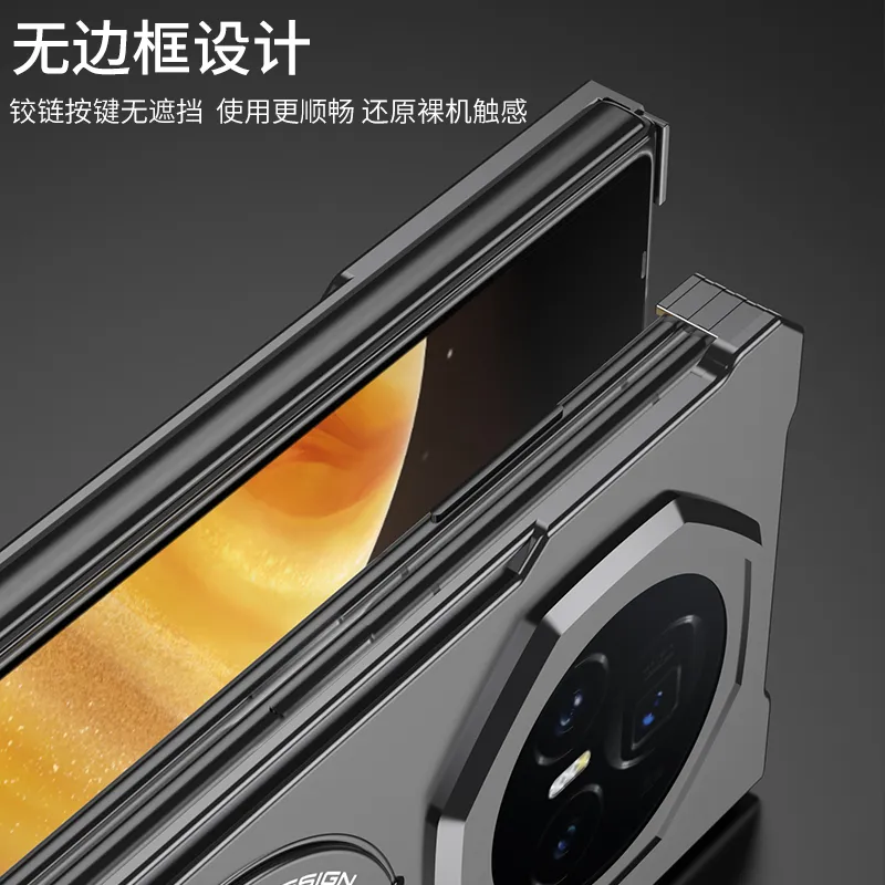 适用于荣耀magic v5折叠新款跑车设计金属磁吸带支架保护套 散热无边框金属裸机质感手机壳 - 图片 4