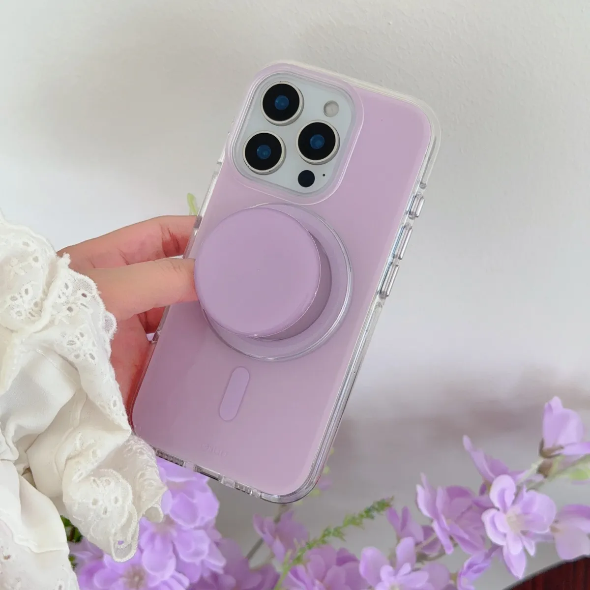 简约纯色3色滴胶支架适用iphone16/15手机壳苹果14promax防摔薄款magsafe纯色无线充电13简约吸附保护套 - 图片 10