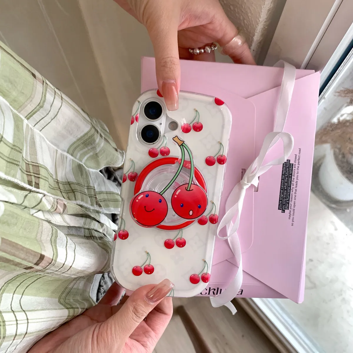 磁吸樱桃支架适用于苹果16/15/14/13/promax手机壳iphone16promax可爱卡通 - 图片 2