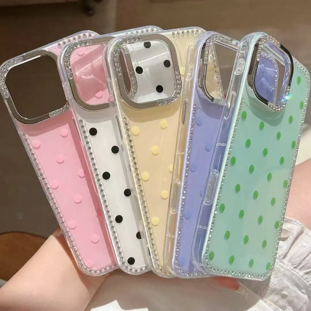 简约闪钻多巴胺波点狗狗挂件适用苹果16promax手机壳iphone15pro新款13pro创意14pro防摔12硅胶保护套 - 图片 4
