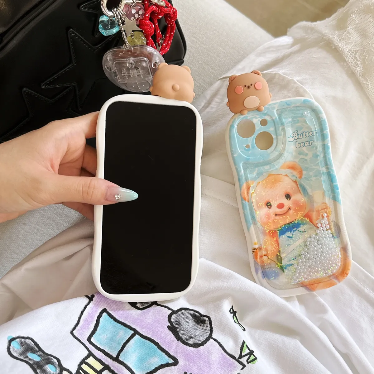 适用iphone14promax手机壳苹果13流沙小熊ins趴趴熊12可爱唯美13pro max手机套15女款11网红卡通14plus防摔16保护套 - 图片 3
