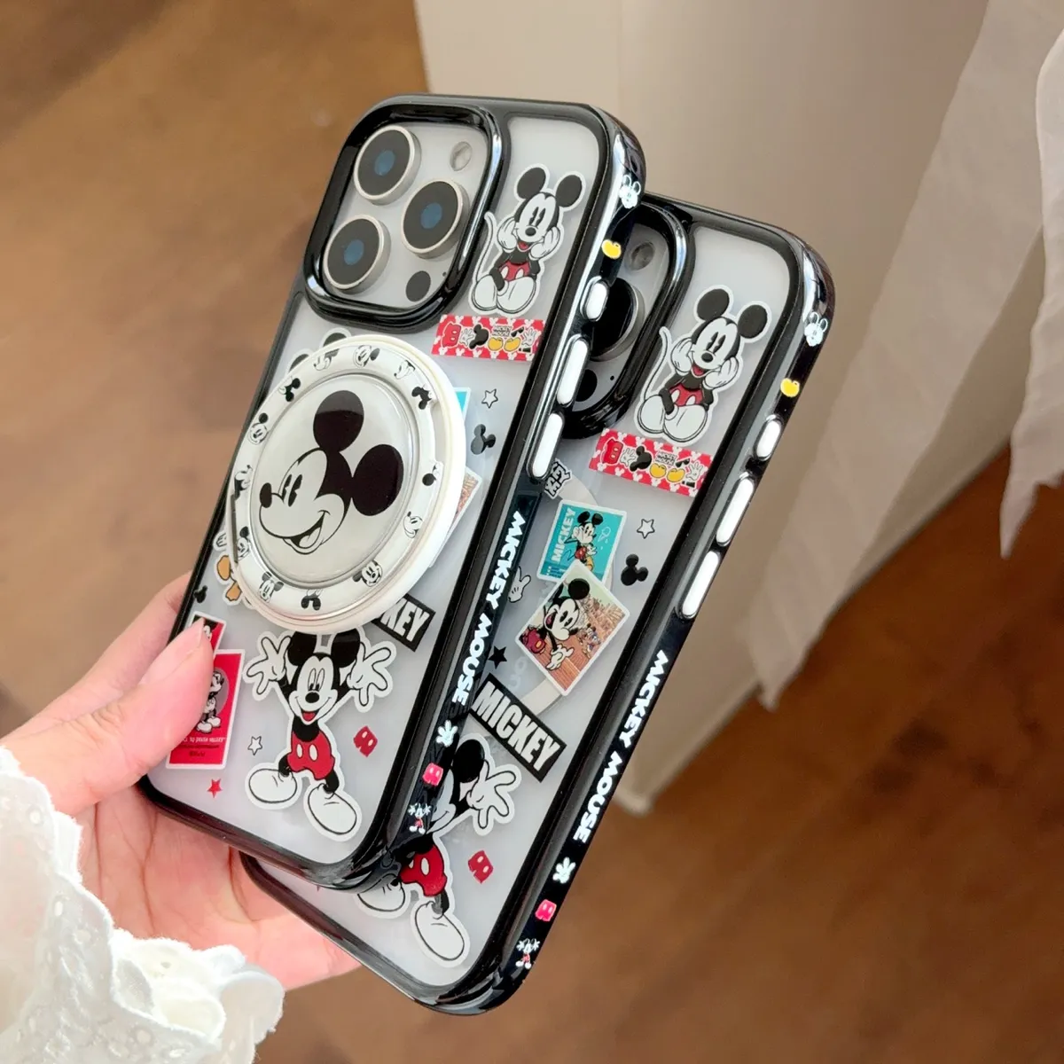 ins卡通米奇插画磁吸手机壳适用iPhone16promax手机壳苹果15新款透明14防摔简约13支架保护套 - 图片 2