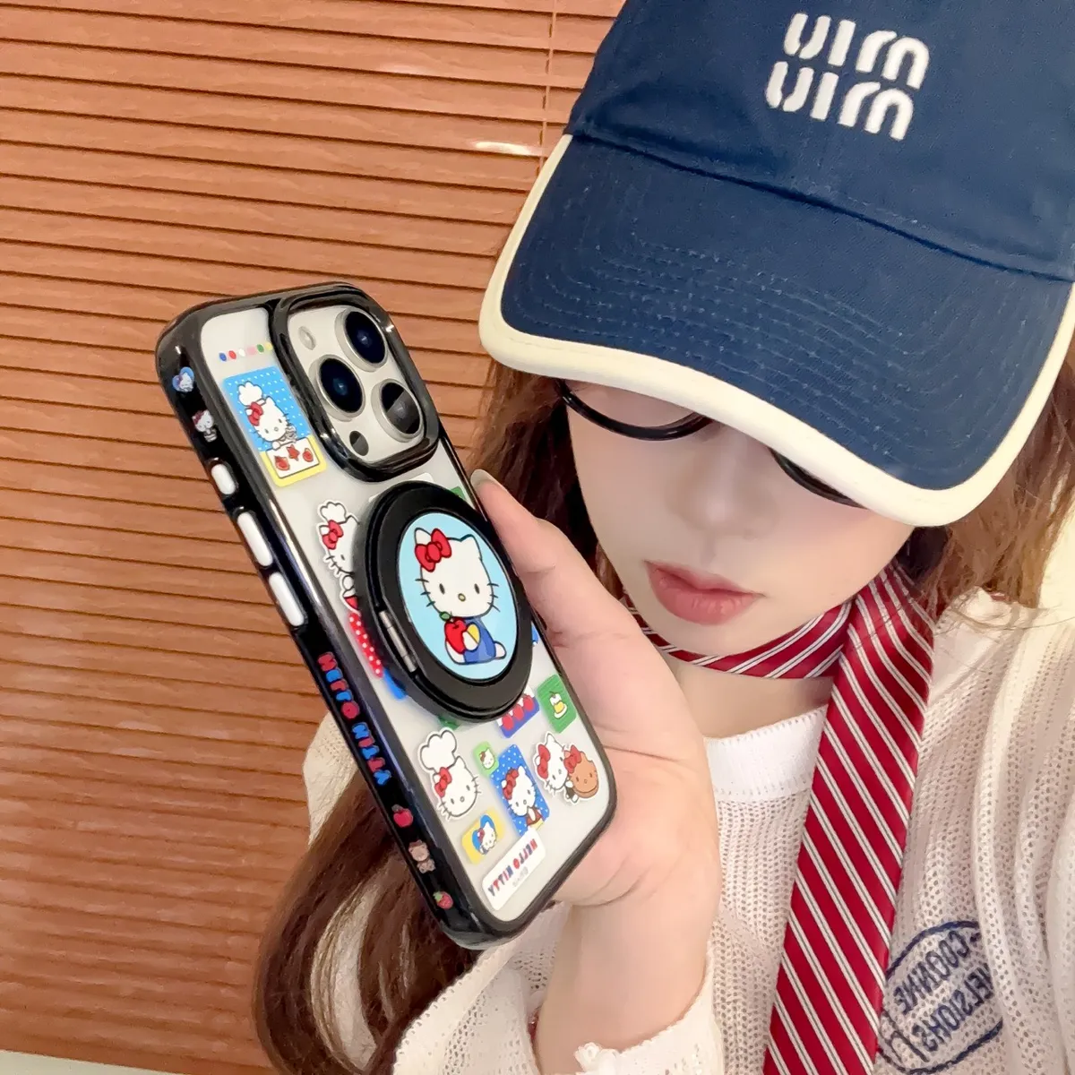 日韩ins标签红苹果Kitty支架适用于iPhone16苹果15promax手机壳14透明磁吸保护套13全包防摔女 - 图片 5