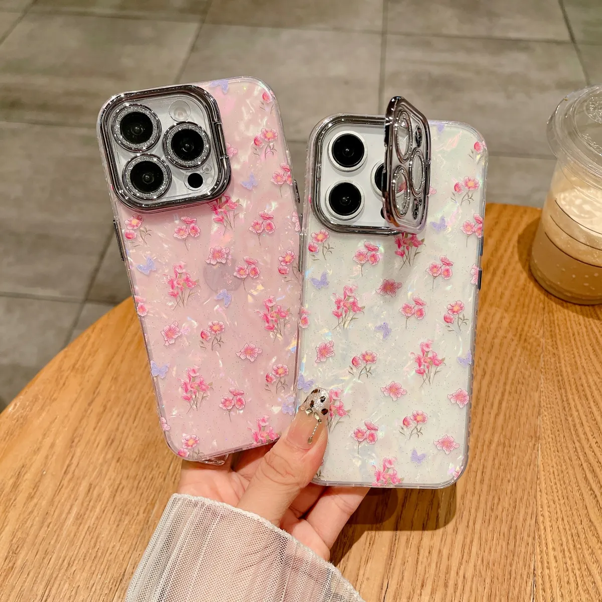 适用苹果系列iPhone16网红手机壳14promax小清新15promax粉底小碎花全包镜头支架14/13高级感新款保护套 - 图片 6