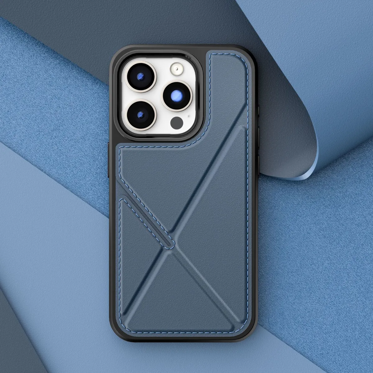 折叠支架插卡包皮套适用iPhone16Promax皮纹手机壳苹果15PROMAX简约防摔14pm可插公交地铁卡ip13皮革12保护套 - 图片 2