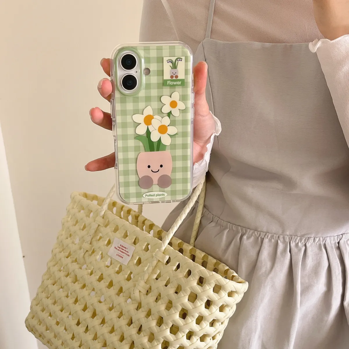 气垫IMD绿格子盆栽适用苹果16promax手机壳卡通iphone13新款14pro防摔15ProMax女16pro可爱14/13Pro全包 - 图片 7