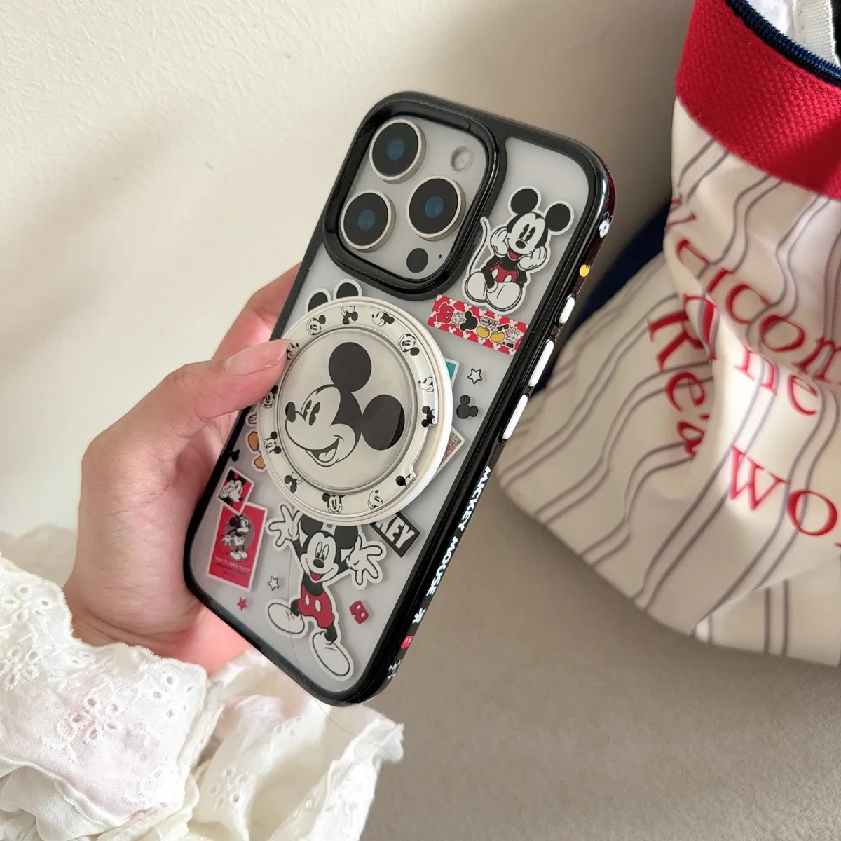 ins卡通米奇插画磁吸手机壳适用iPhone16promax手机壳苹果15新款透明14防摔简约13支架保护套 - 图片 6
