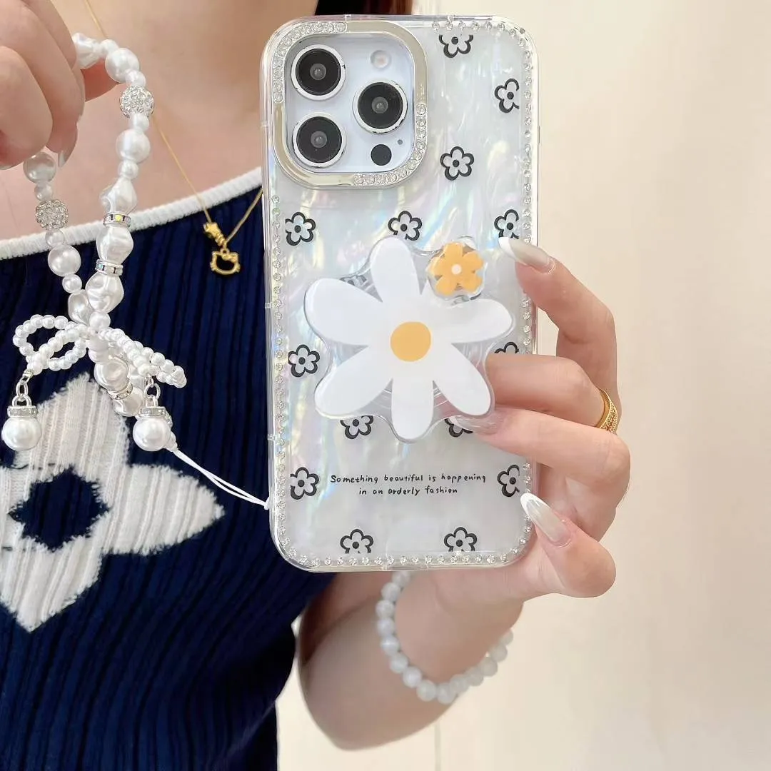 闪钻贝壳纹花朵旋转支架iPhone16/15手机壳适用苹果14/13promax硬壳12链条挂绳高级感小众日韩ins风新款 - 图片 9