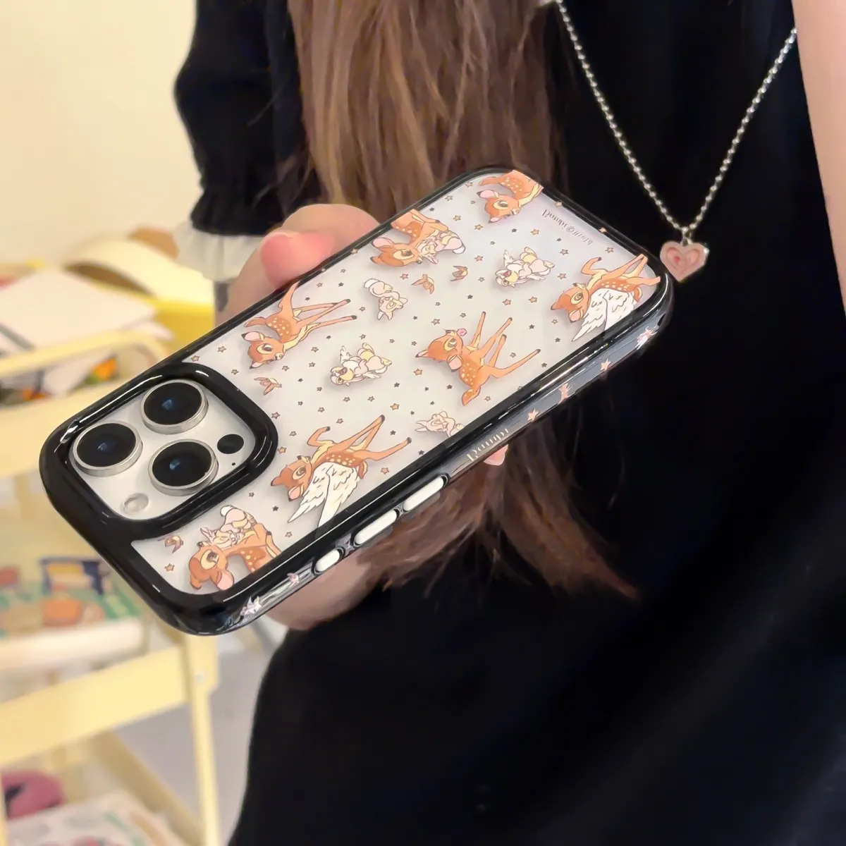 星星小鹿斑比适用于iPhone16ProMax手机壳苹果15Pro卡通少女情侣14防摔保护13侧图圆边保护套 - 图片 5