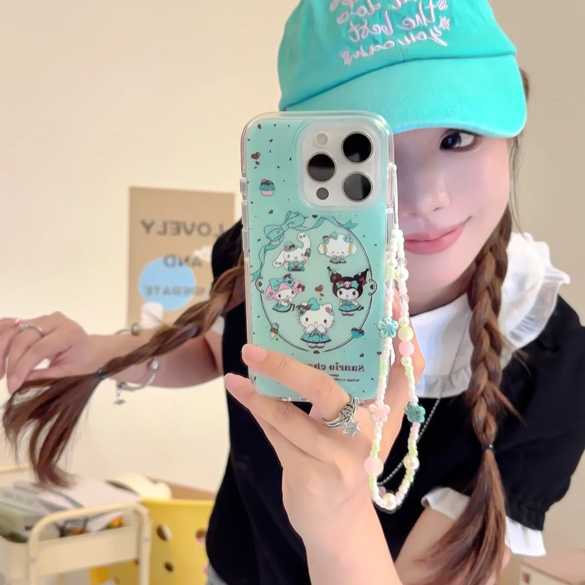 薄荷巧克力三丽欧适用苹果16promax带链条手机壳iphone15新款14女13pro创意全包双层防摔保护套潮