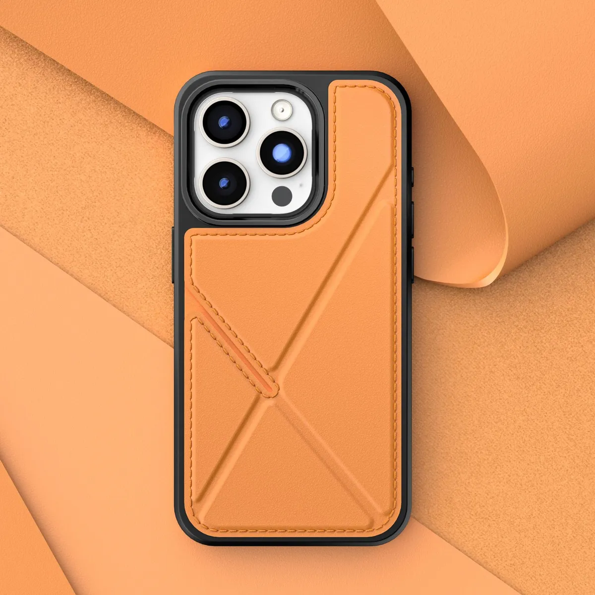折叠支架插卡包皮套适用iPhone16Promax皮纹手机壳苹果15PROMAX简约防摔14pm可插公交地铁卡ip13皮革12保护套 - 图片 6
