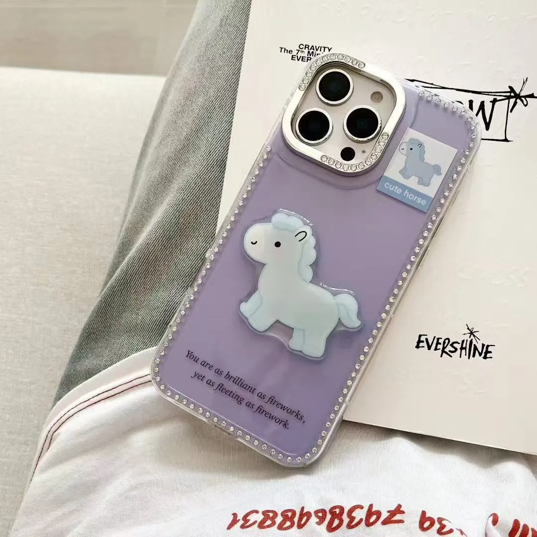 点钻5色立体马挂件适用于苹果手机壳16/15promax卡通可爱14pro日韩13创意个性12防掉防摔 - 图片 8