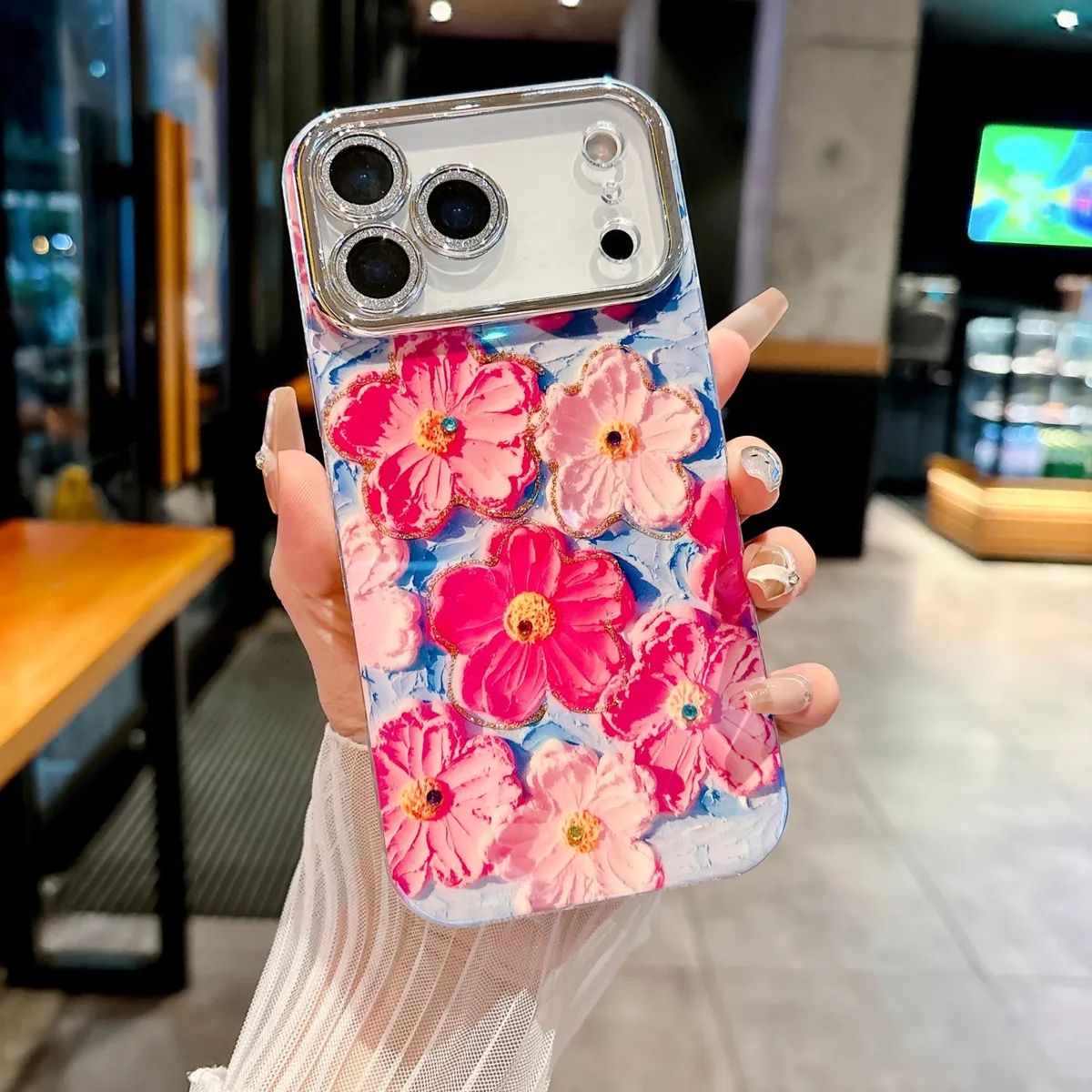 适用苹果系列iPhone17新款手机壳17pro15promax国风油画花朵13pro16promax全包镜头膜钻框保护套 - 图片 12