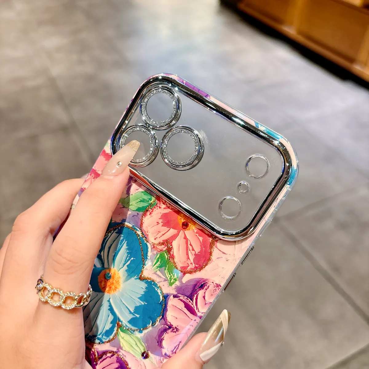 适用苹果系列iPhone17新款手机壳17pro15promax国风油画花朵13pro16promax全包镜头膜钻框保护套 - 图片 7
