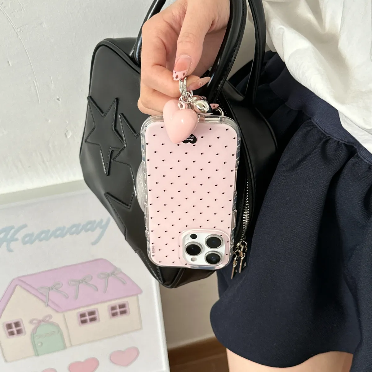 纯色波点爱心吊坠适用于苹果16/15/14/13/promax手机壳iphone16promax可爱卡通 - 图片 10