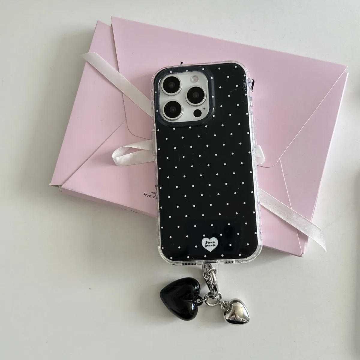纯色波点爱心吊坠适用于苹果16/15/14/13/promax手机壳iphone16promax可爱卡通 - 图片 5