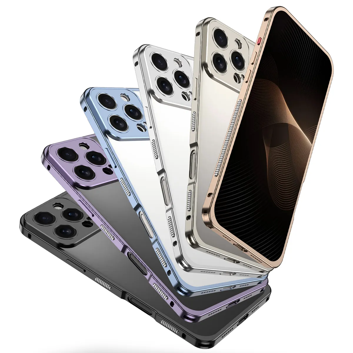 （外贸图白底图）适用于iphone16promax/苹果15/14/13系列金属海马扣设计防摔散热超跑边框带镜头保护套手机壳 - 图片 13